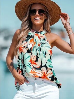 Cupshe Black Multi Floral Halter Camisole